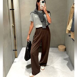 New Jones silk wide leg pants mushrooms chocolate brow tenis stripe vintage